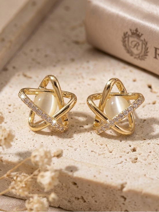 Big Jewelry Co Jewelry - Gold Orbit Pearl Stud Earrings - Women's Gold and Ivory Pearl